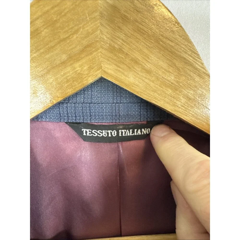 Brothers Beilla Italian Wool Silk Blazer Blue Plaid 44S Tessuto Italiano‎